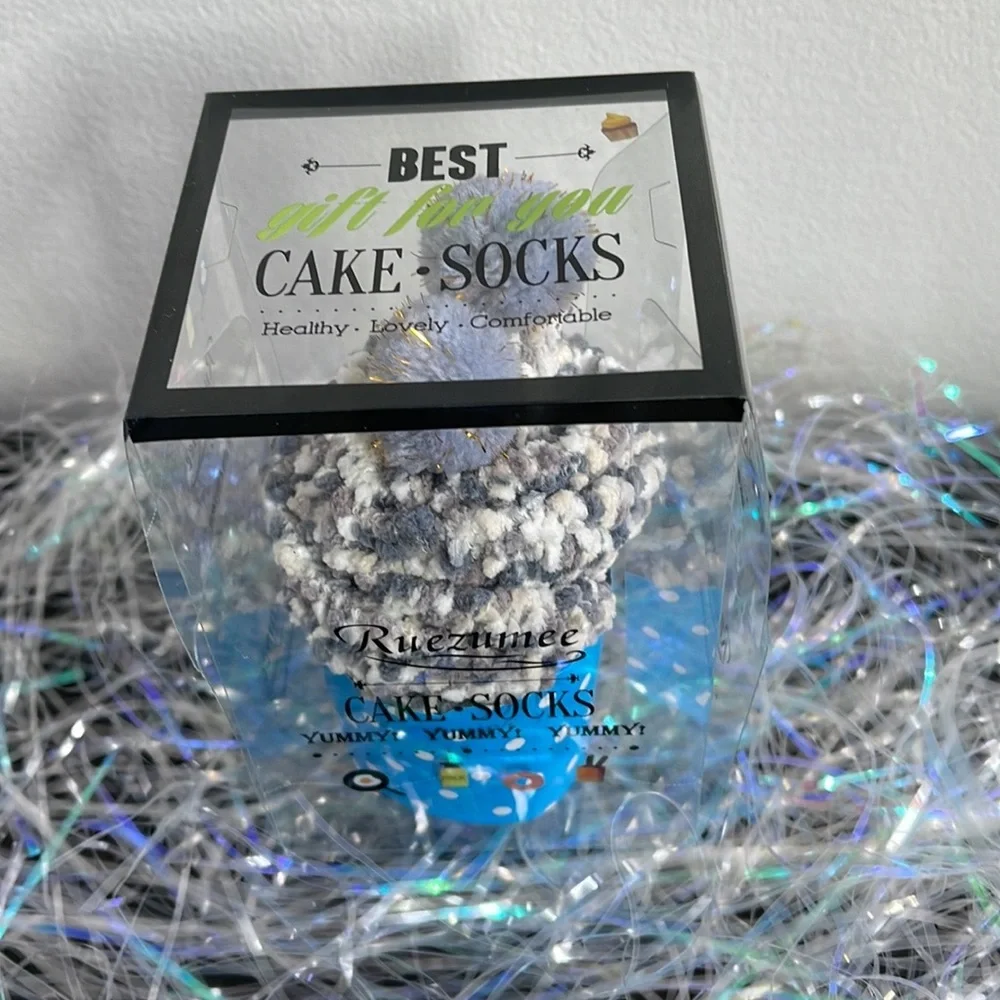 Birthday Cupcake Socks with Pom Poms in Box